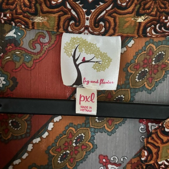 Fig & Flower for Anthropologie, fall button up tunic w/multi print, gold accents - Picture 2 of 6